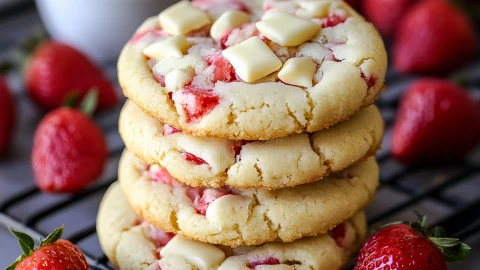 White Chocolate Strawberry Shortbread Cookies