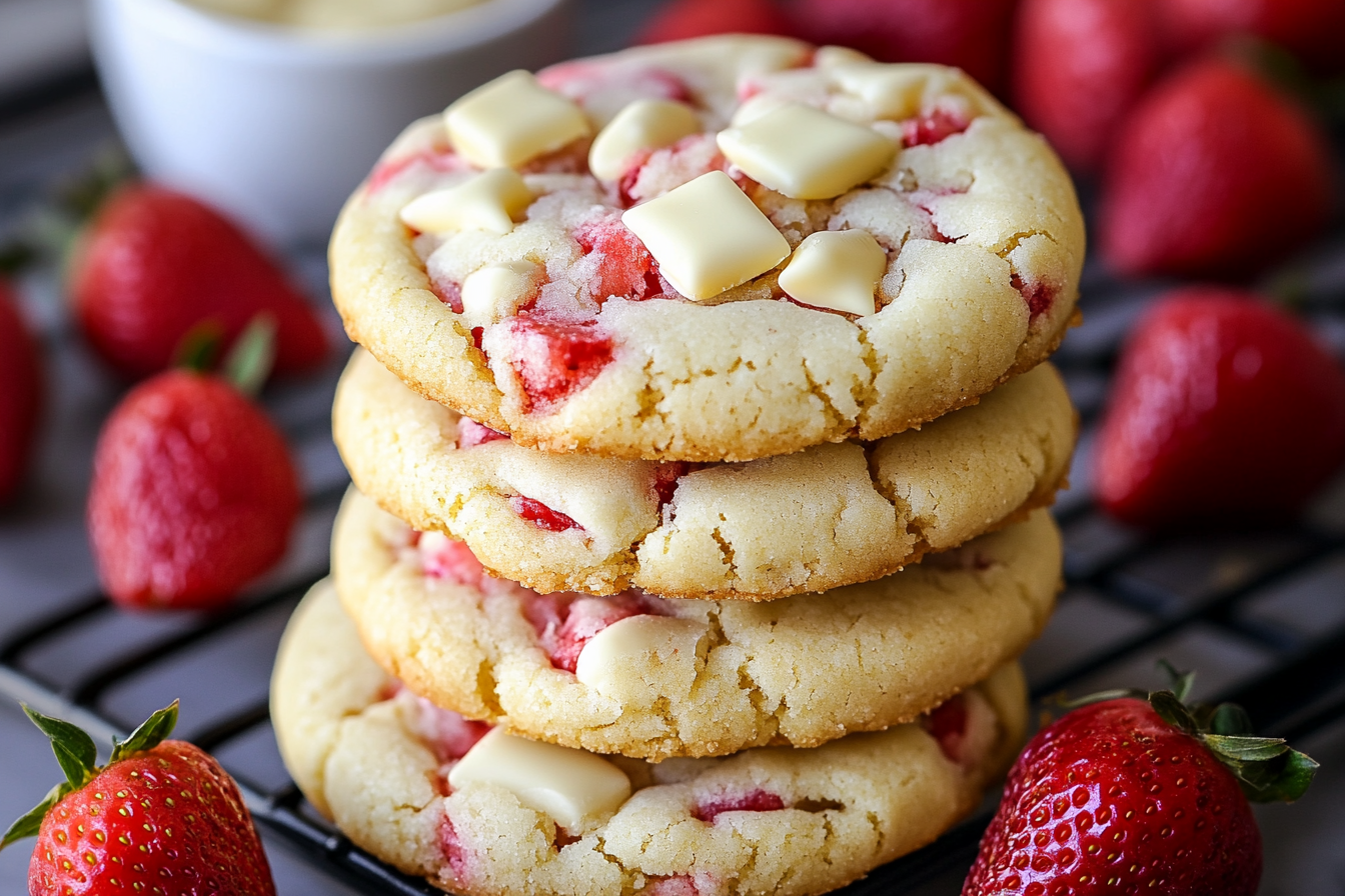 White Chocolate Strawberry Shortbread Cookies