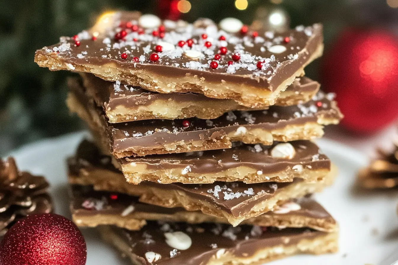 Homemade Christmas Crack recipe with toffee, chocolate, and crackers