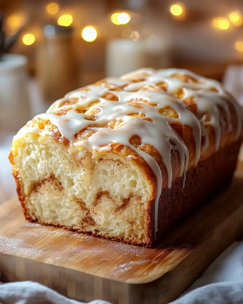 Close-up of a sliced sweet bread, showcasing its fluffy texture and cinnamon filling.