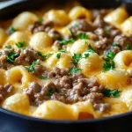 Make this easy Creamy Beef and Shells with tender pasta, savory beef, and a rich tomato-cheese sauce. Perfect for weeknights!