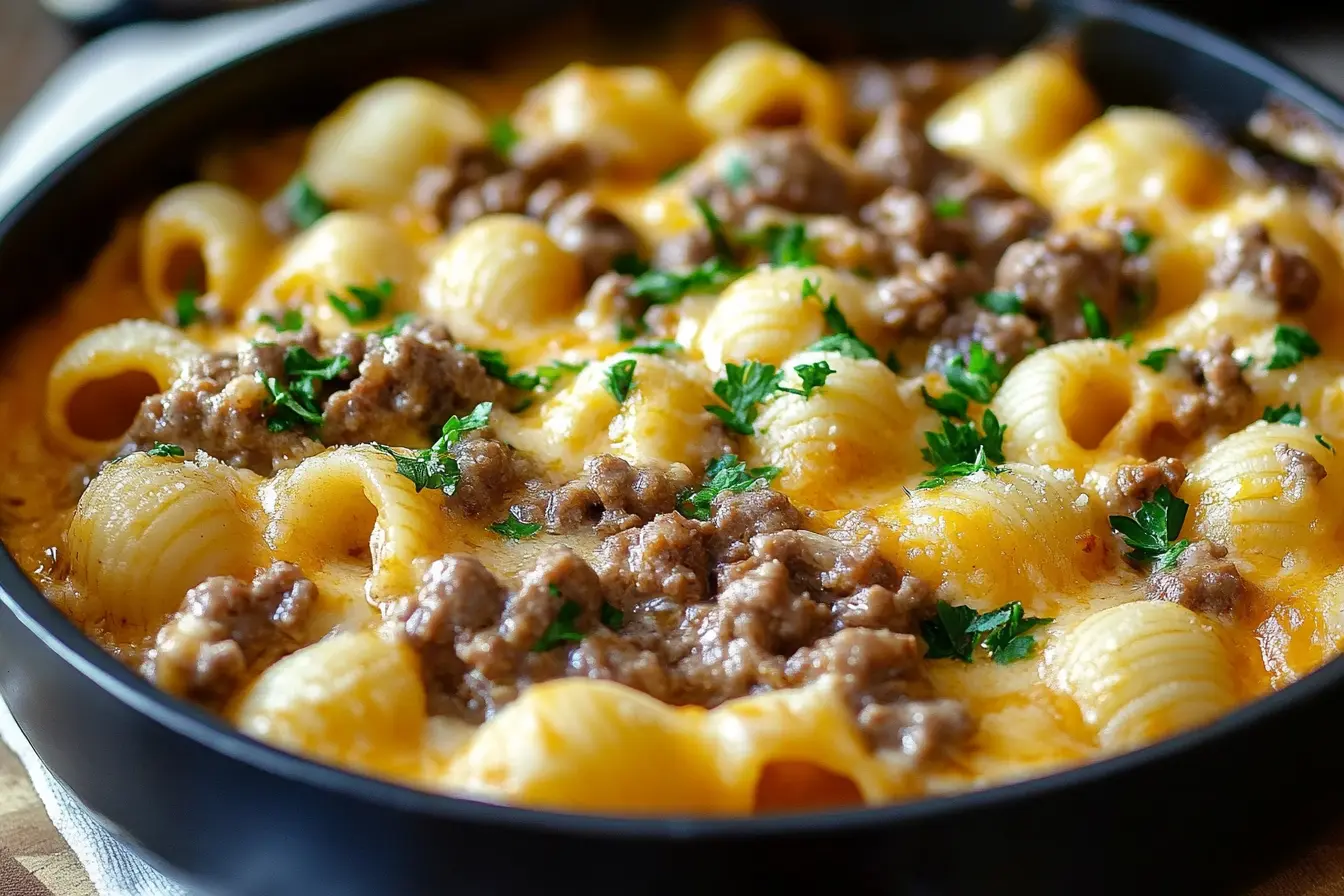 Make this easy Creamy Beef and Shells with tender pasta, savory beef, and a rich tomato-cheese sauce. Perfect for weeknights!