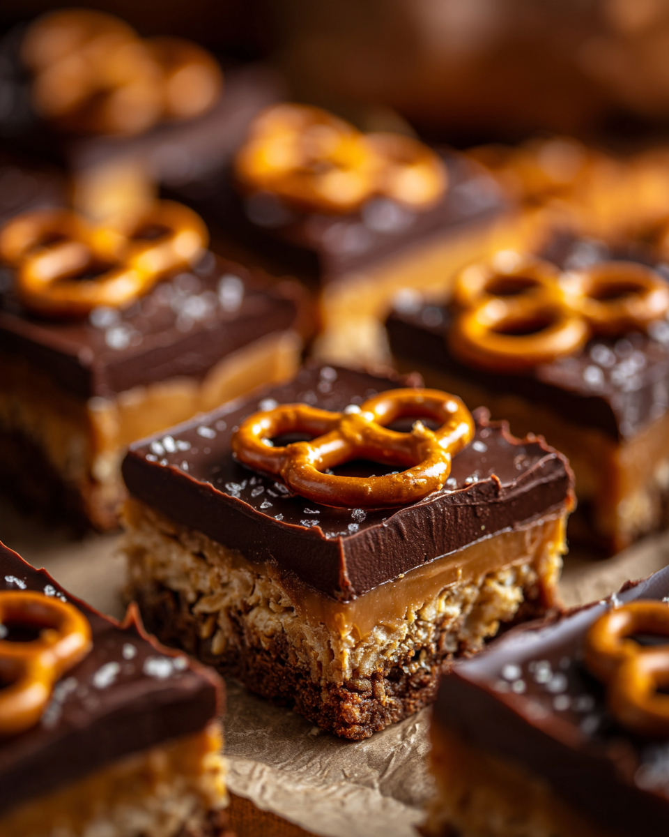 Chocolate Caramel Peanut Butter Pretzel Bars