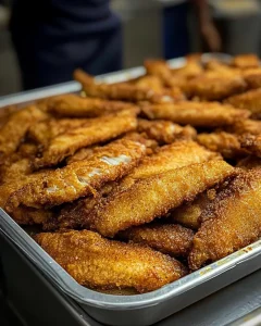 Freshly cooked crispy fish with flaky texture and seasoned crust