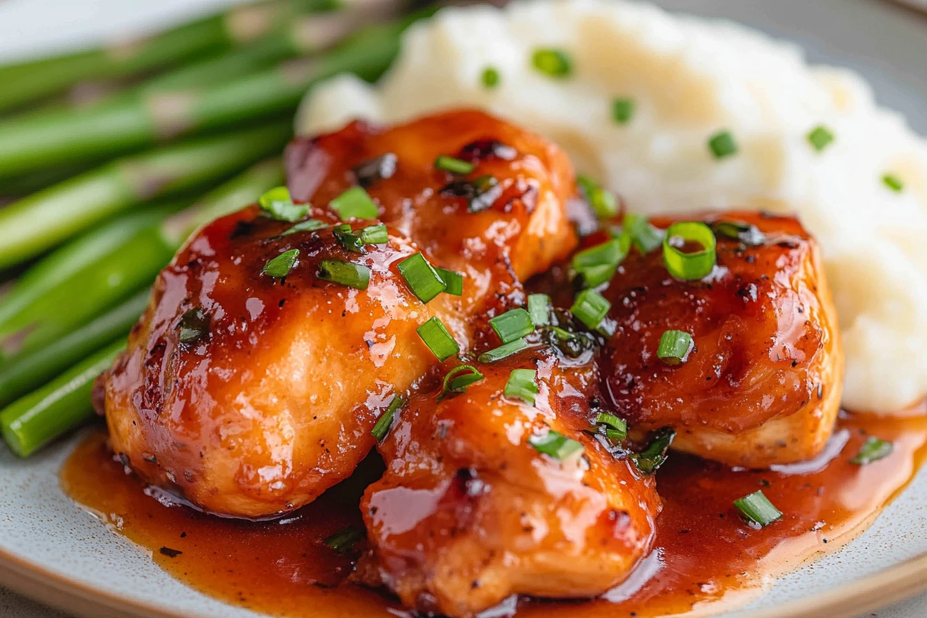 Deliciously cooked apricot chicken with a sweet glaze