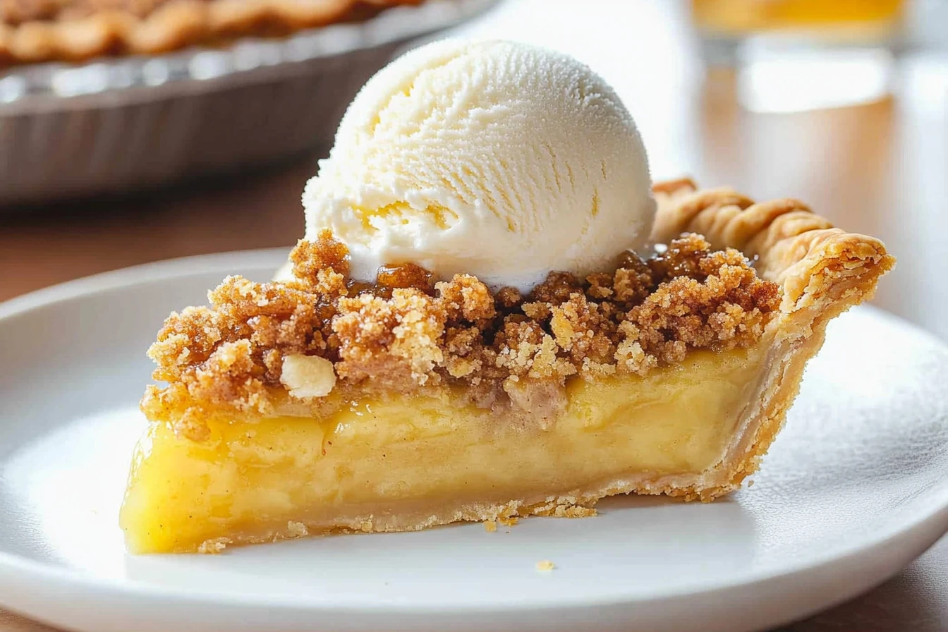 Delicious slice of best peach pie with fresh peaches and flaky crust