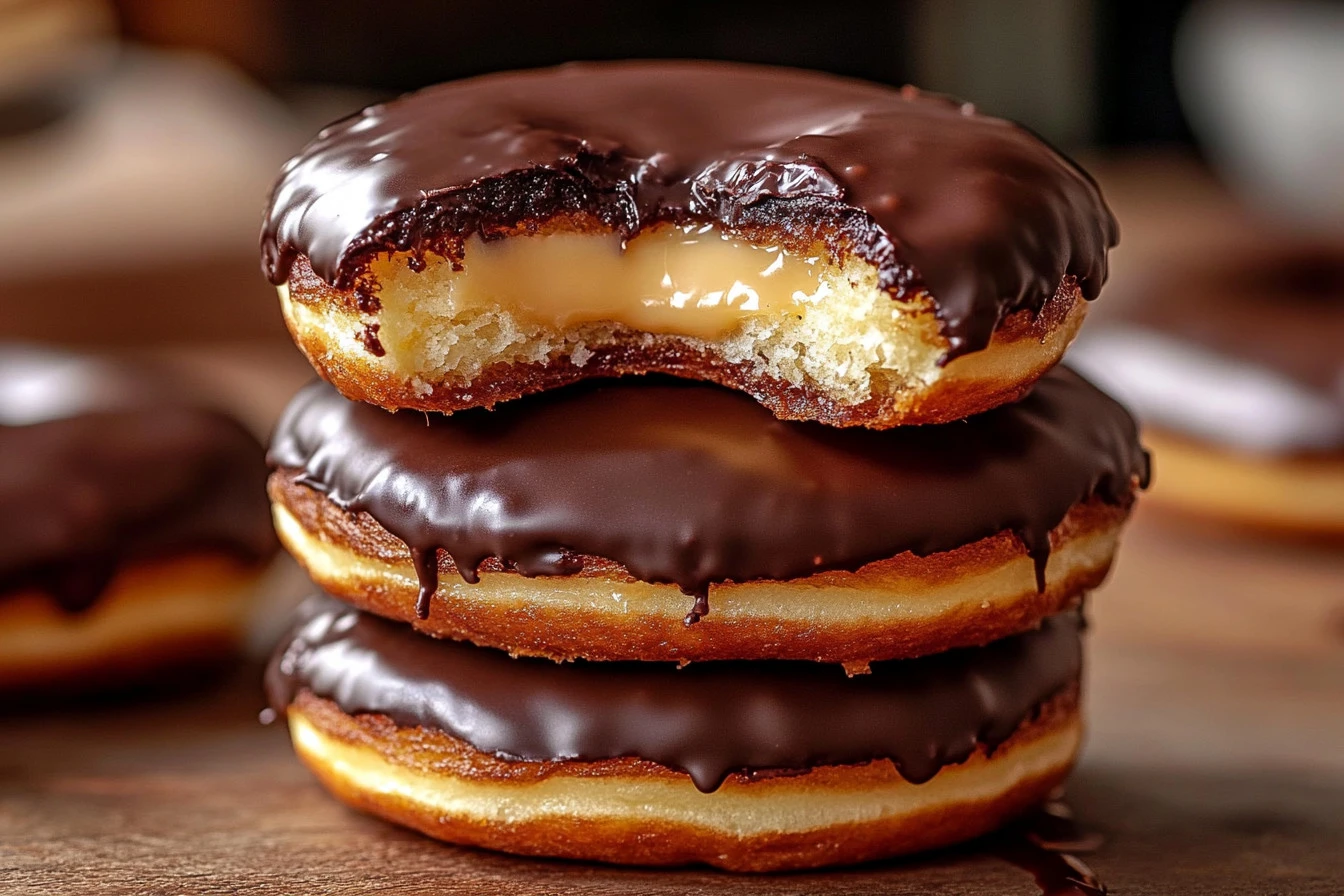 Delicious Boston Cream Pie Cookies topped with chocolate frosting and creamy filling