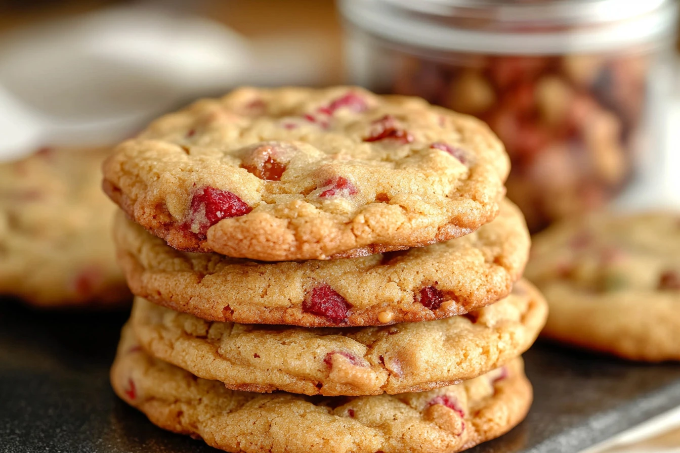 Delicious Brown Sugar Rhubarb Cookies on a wooden table