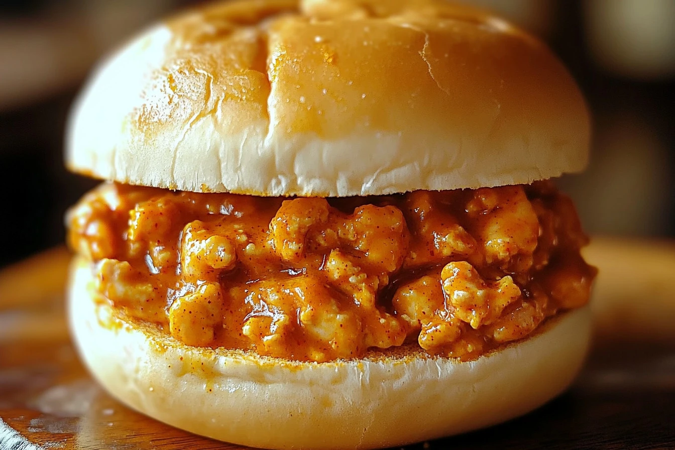 Spicy Cajun Chicken Sloppy Joes served on a plate with toppings.
