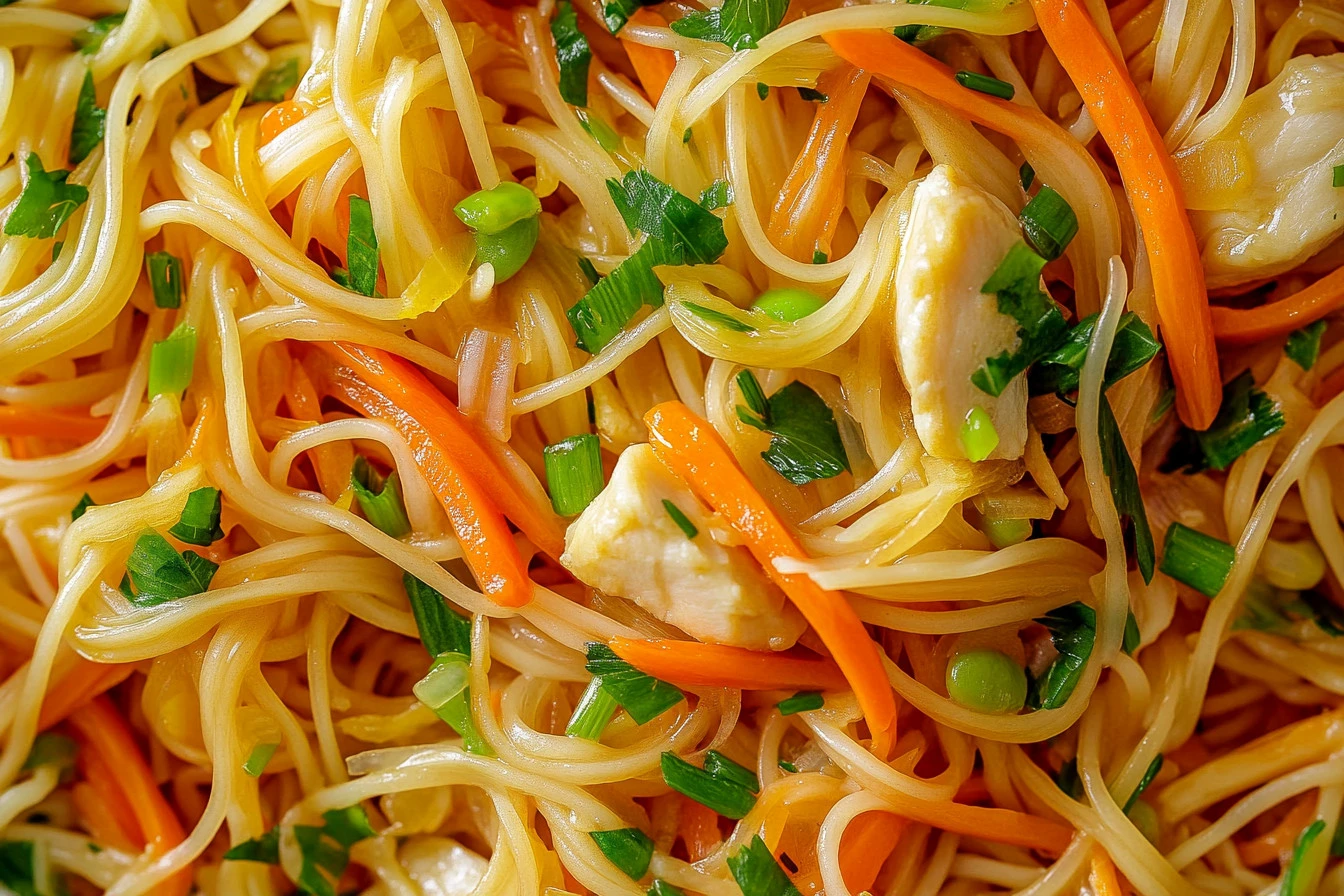 Delicious Chicken Chow Mein with savory chow mein sauce served in a bowl