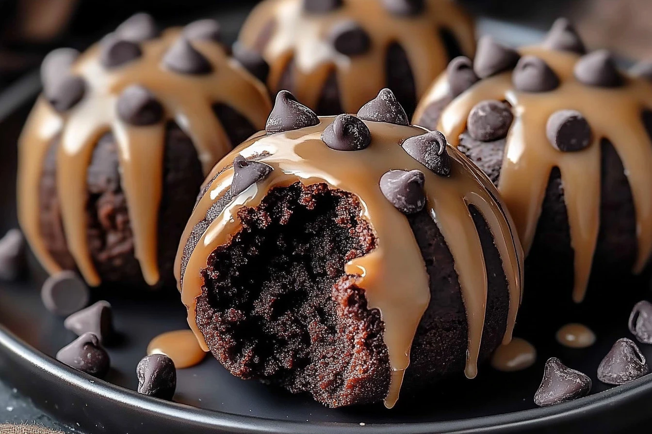 Chocolate Chip Cookie Dough Brownies served on a plate with chocolate drizzle