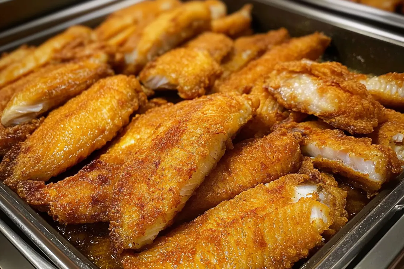Crispy fried fish served with lemon and tartar sauce
