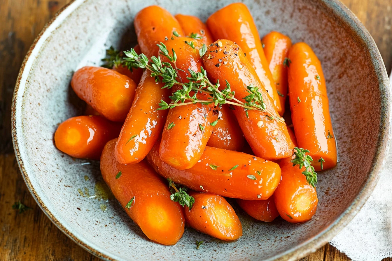 Crockpot glazed carrots in a bowl ready to serve