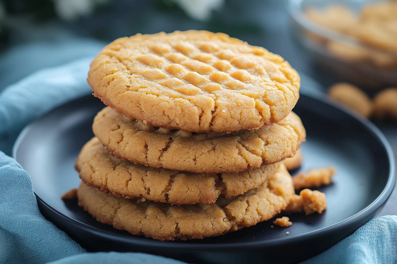 Freshly baked delicious peanut butter cookies on a plate