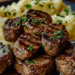 Garlic Butter Beef Bites with Creamy Mashed Potatoes garlic butter beef bites with creamy mashed potato 150x150 1