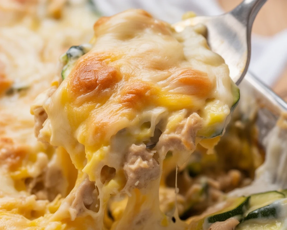 Delicious Keto Tuna Casserole with creamy sauce and vegetables, low carb meal.