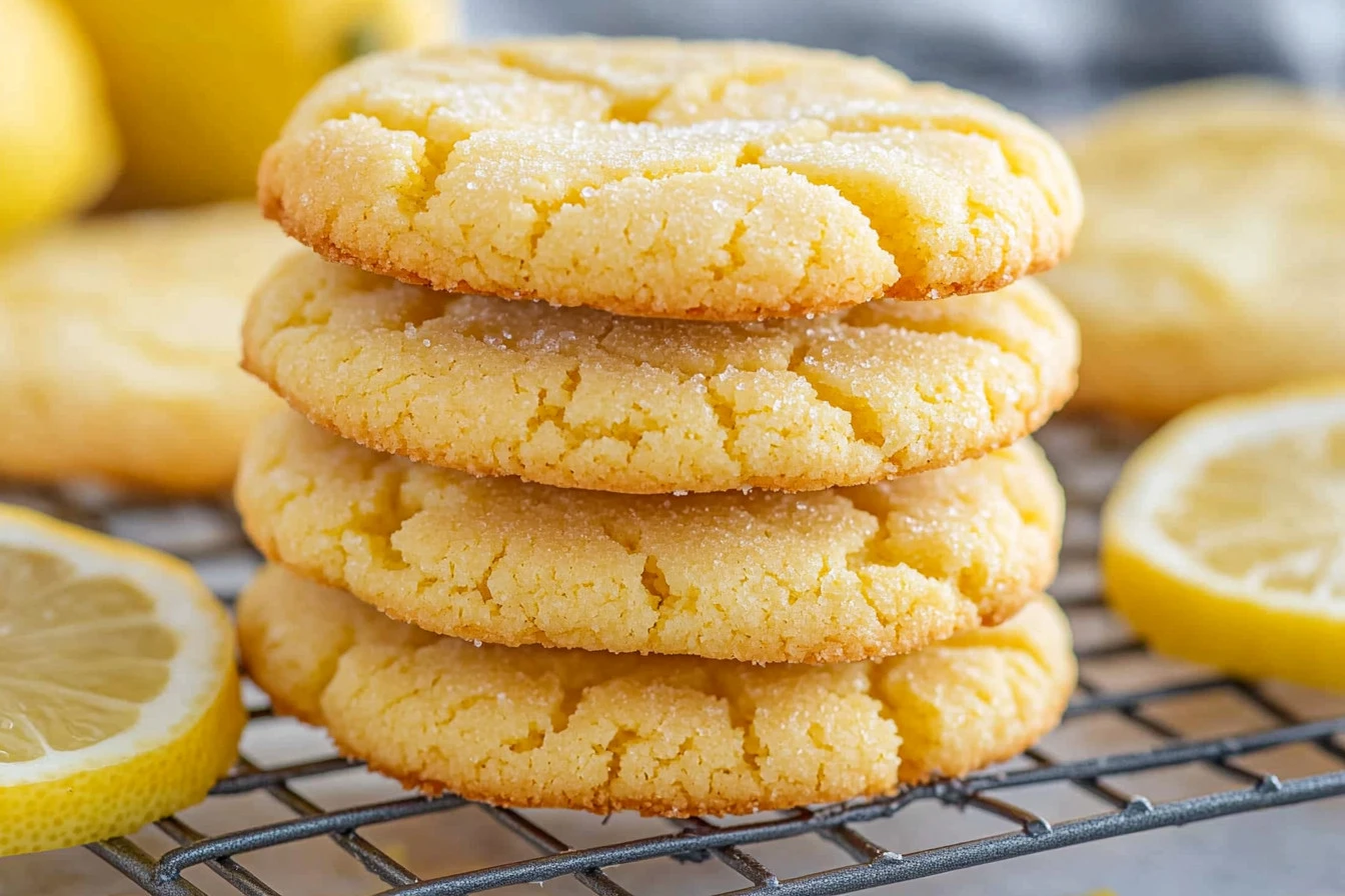 Lemon Cake Mix Cookies displayed on a plate with a lemon garnish