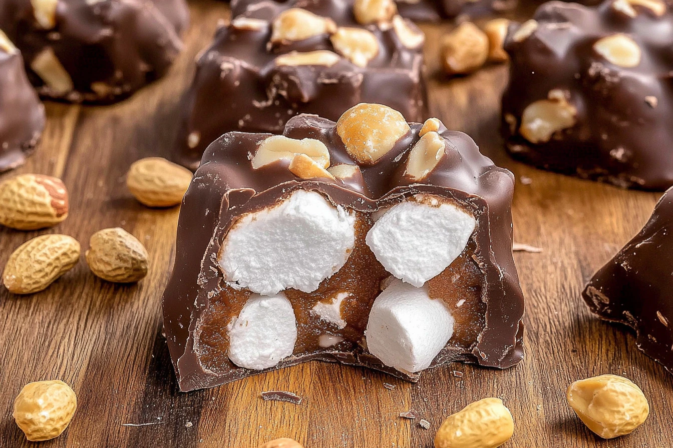 Delicious Rocky Road Candy made with chocolate, nuts, and marshmallows