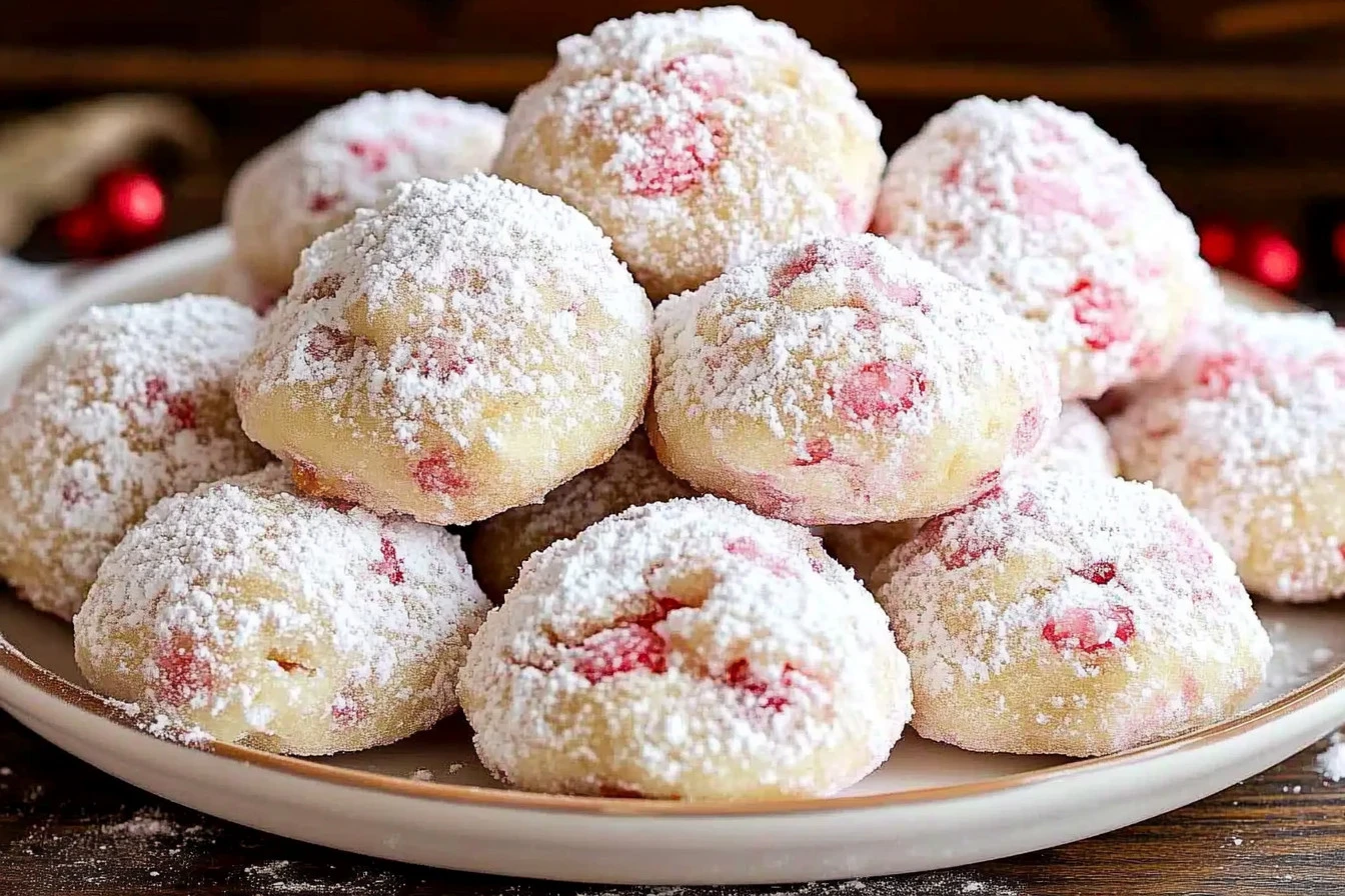 Deliciously baked Snowball Cookies dusted with powdered sugar on a plate
