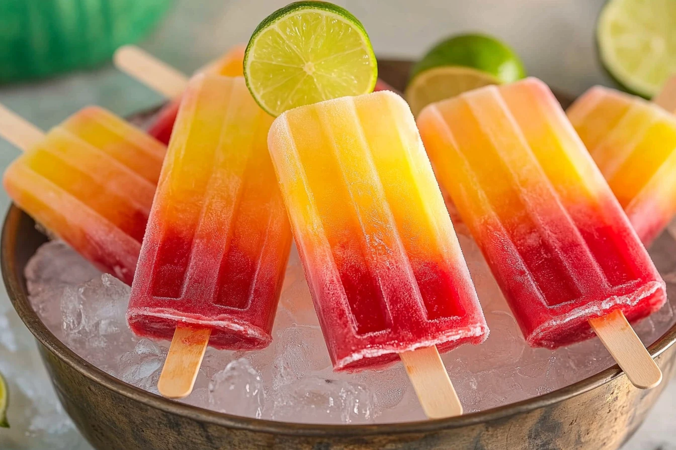 Tequila Sunrise Boozy Pops frozen treat in vibrant colors
