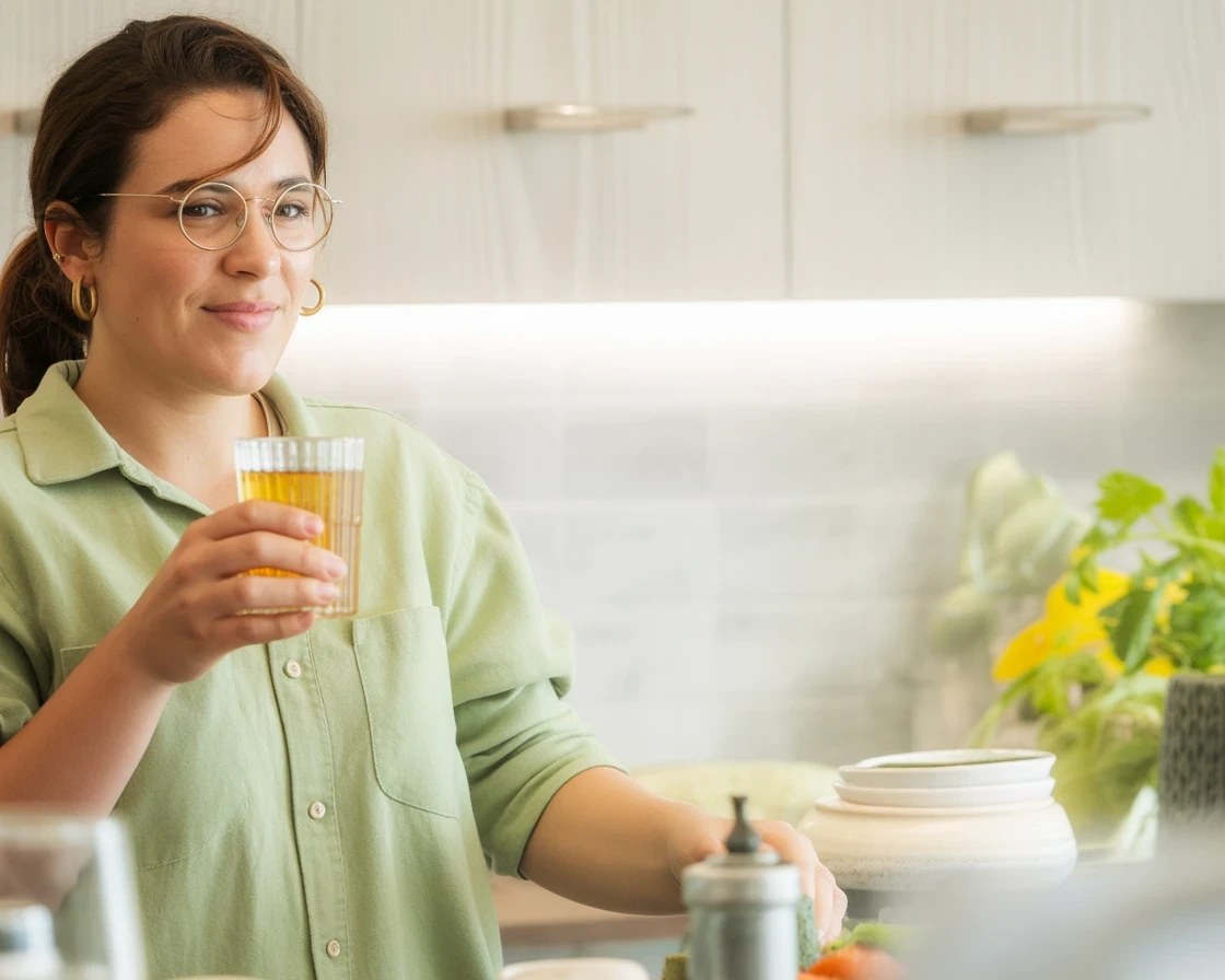 A vibrant Brazilian Mounjaro drink with apple cider vinegar, lemon juice, and ginger.