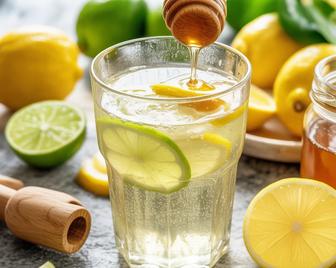 Natural Mounjaro detox drink made with lemon, honey, ginger, and apple cider vinegar.