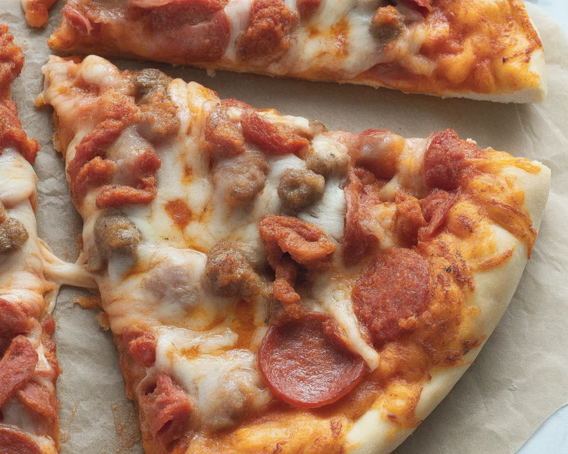 Delicious Meat Lovers Pizza loaded with melted cheese, pepperoni, sausage, and bacon.