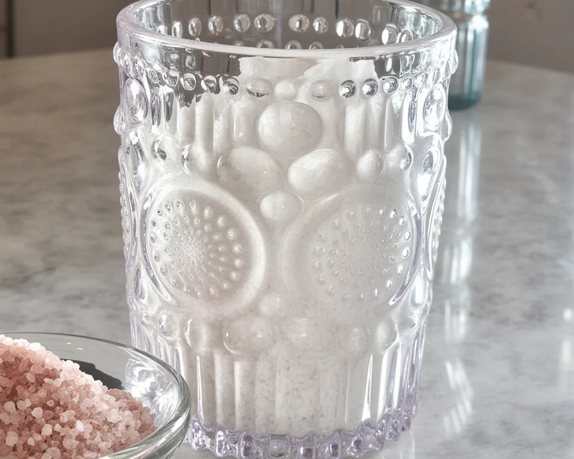 Pink salt trick recipe for weight loss with lemon and honey in a glass.