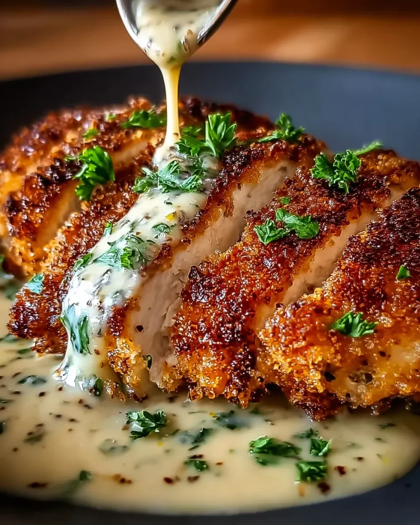 Parmesan Crusted Chicken with Creamy Garlic Sauce 1