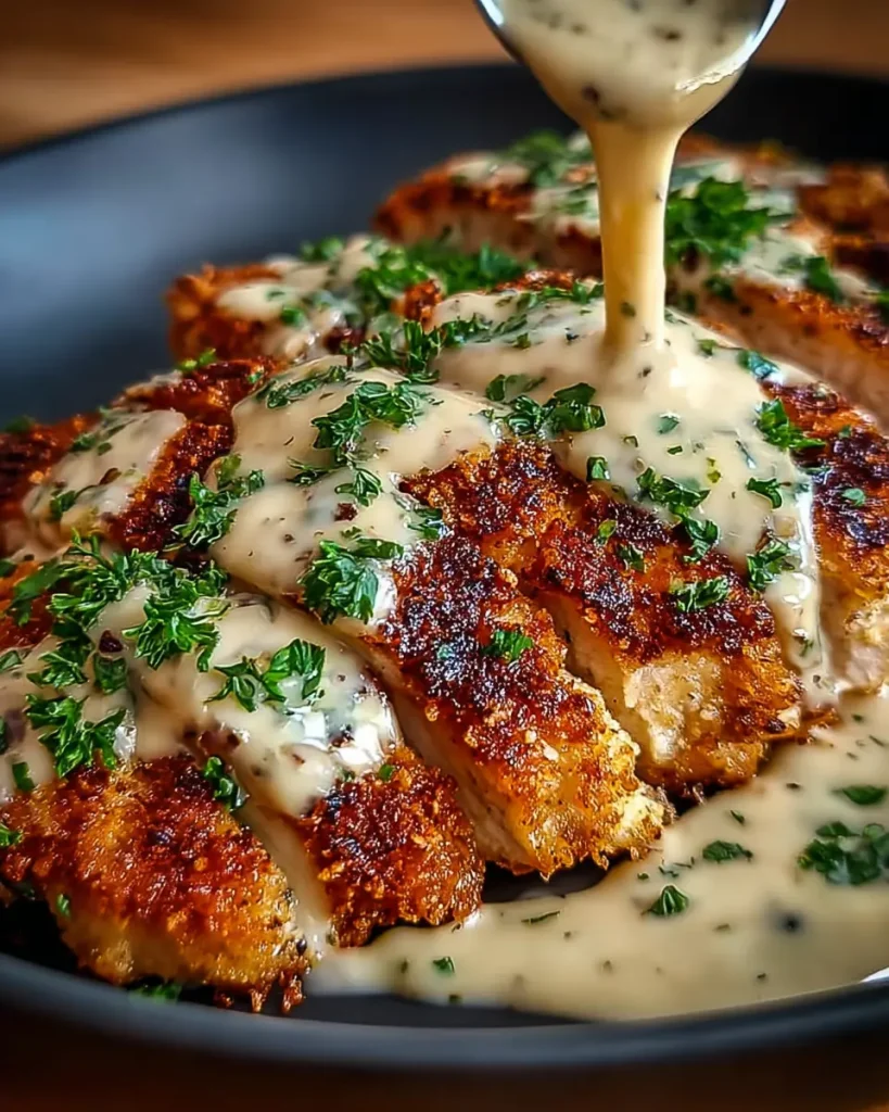 Parmesan Crusted Chicken with Creamy Garlic Sauce 2