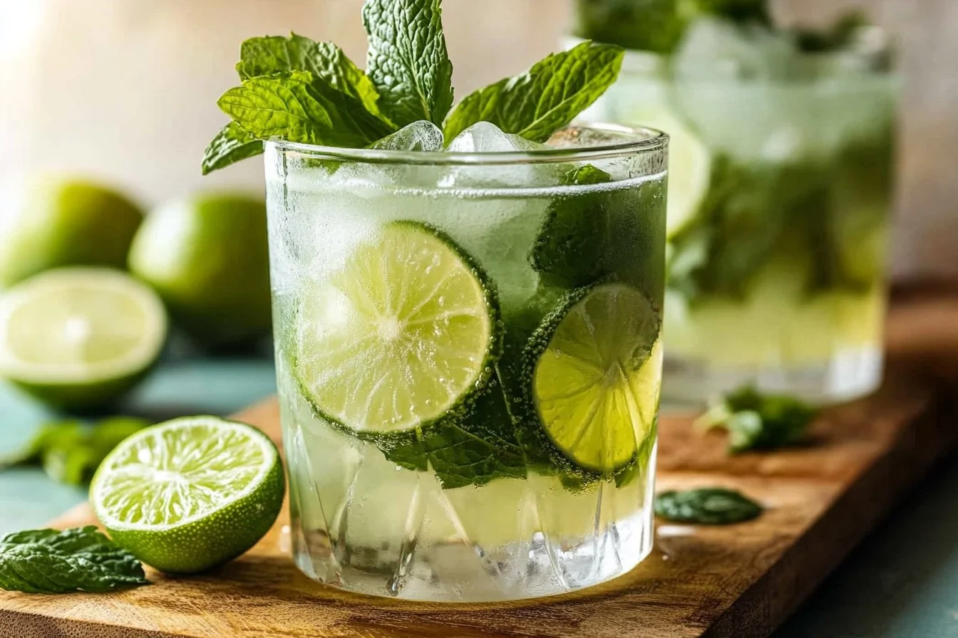 Refreshing easy Virgin Mojito with mint and lime in a glass