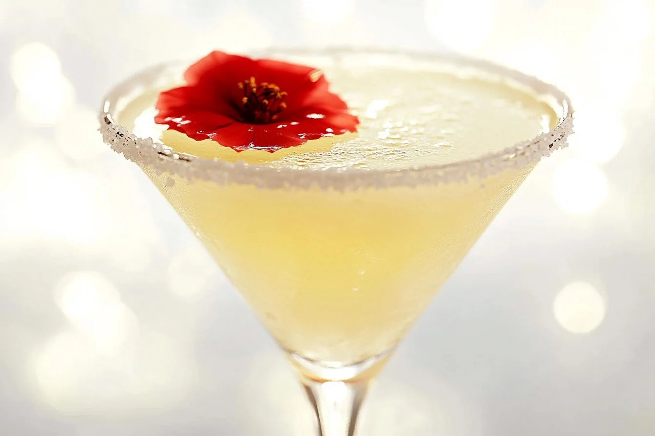 A refreshing lemon drop martini garnished with a lemon slice and a sugar rim.