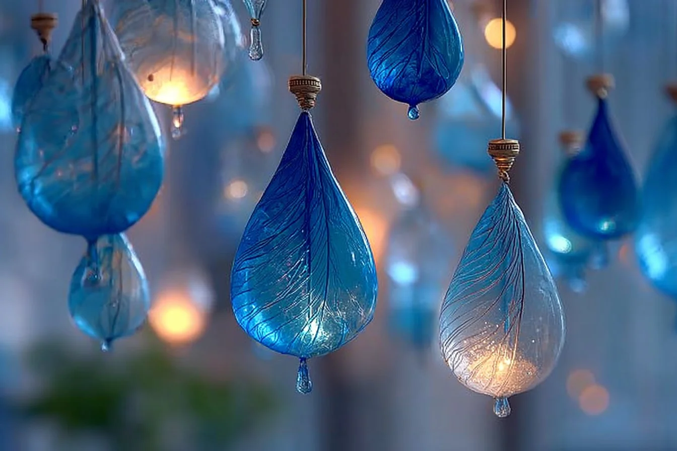 Blue Crayon Raindrop Suncatchers reflecting colorful light