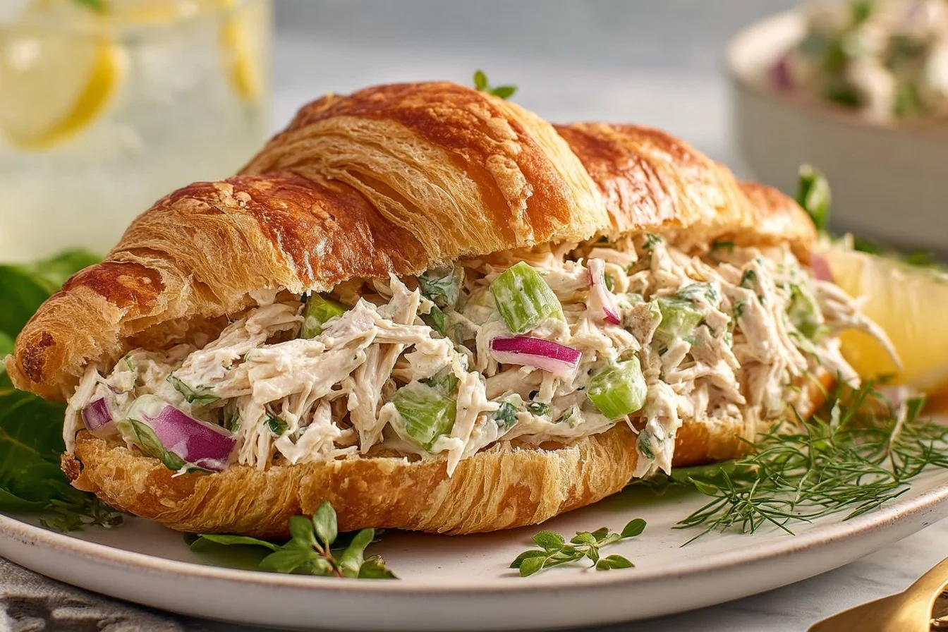 Healthy chicken salad no mayo with fresh vegetables in a bowl