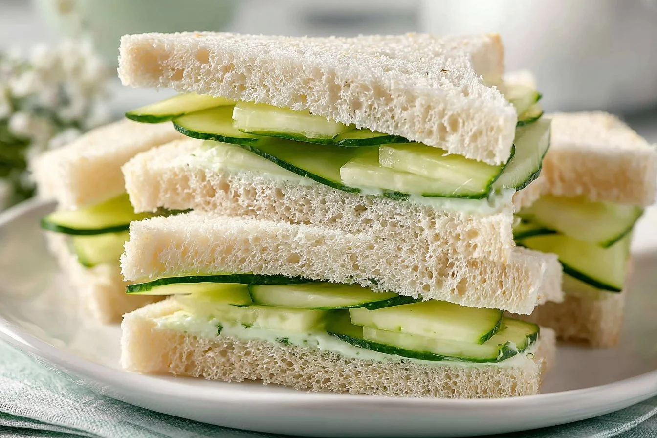 Fresh cucumber sandwich with herbs on a plate