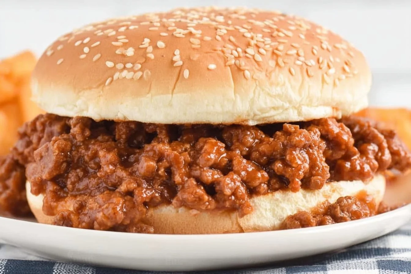 Delicious homemade sloppy joe sandwich with ground beef and savory sauce