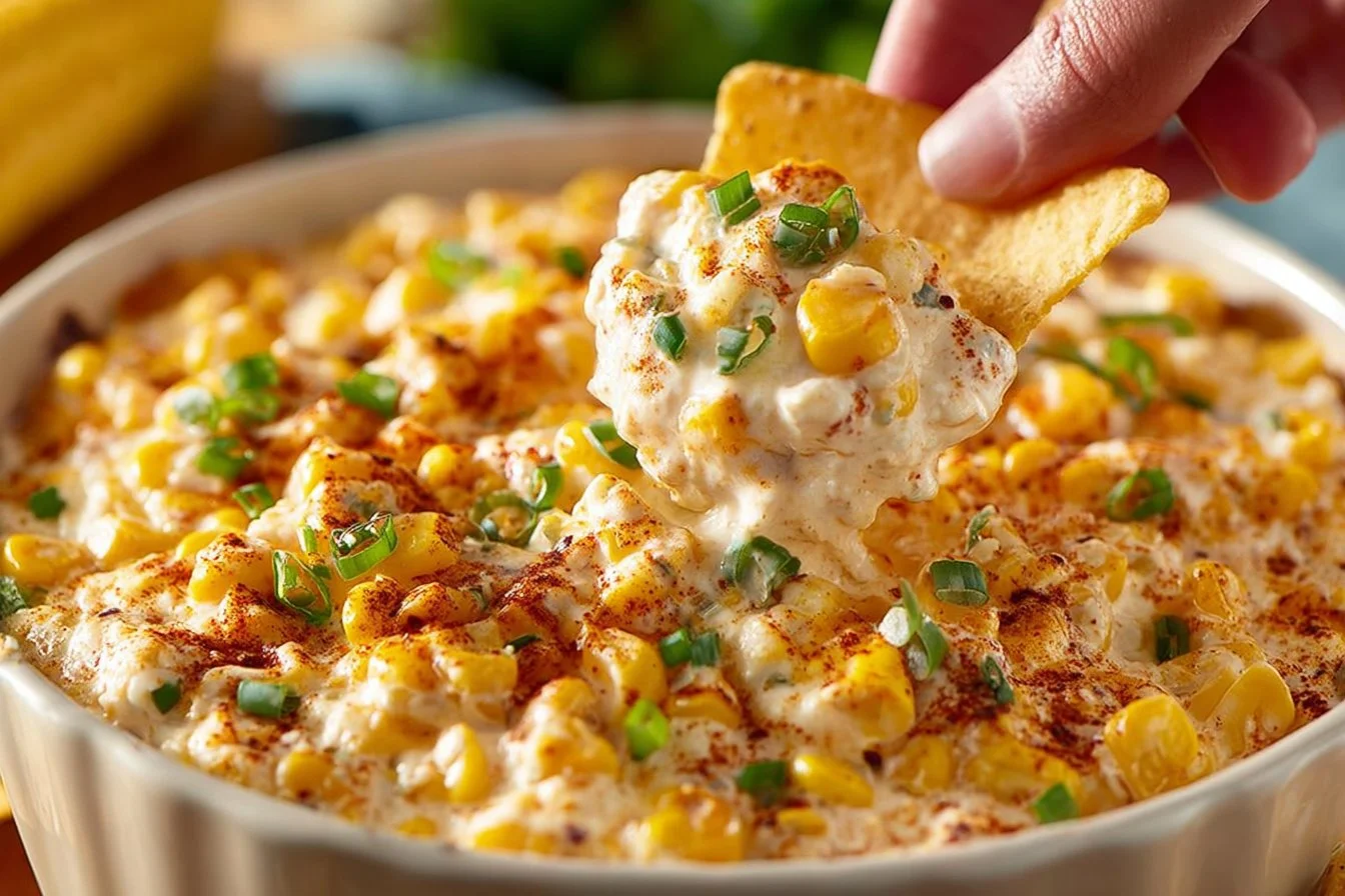 Creamy Mexican street corn dip served in a bowl with fresh cilantro