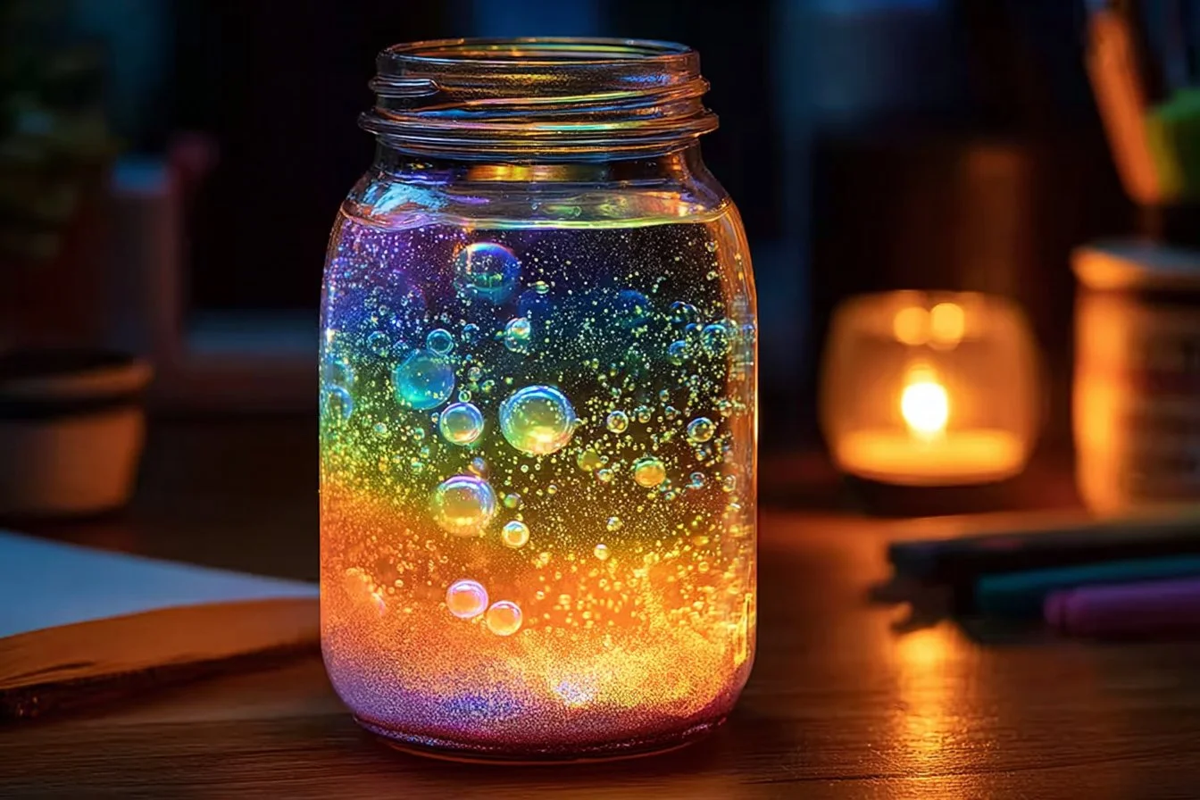 DIY glowing bubble lamps illuminating a cozy room with vibrant colors.