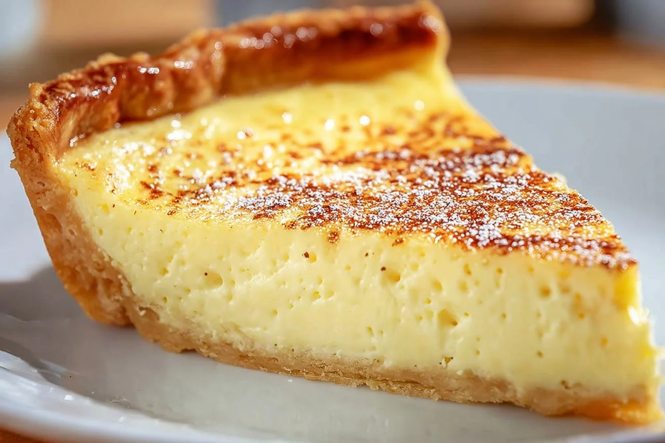 Delicious easy custard pie baked to perfection.