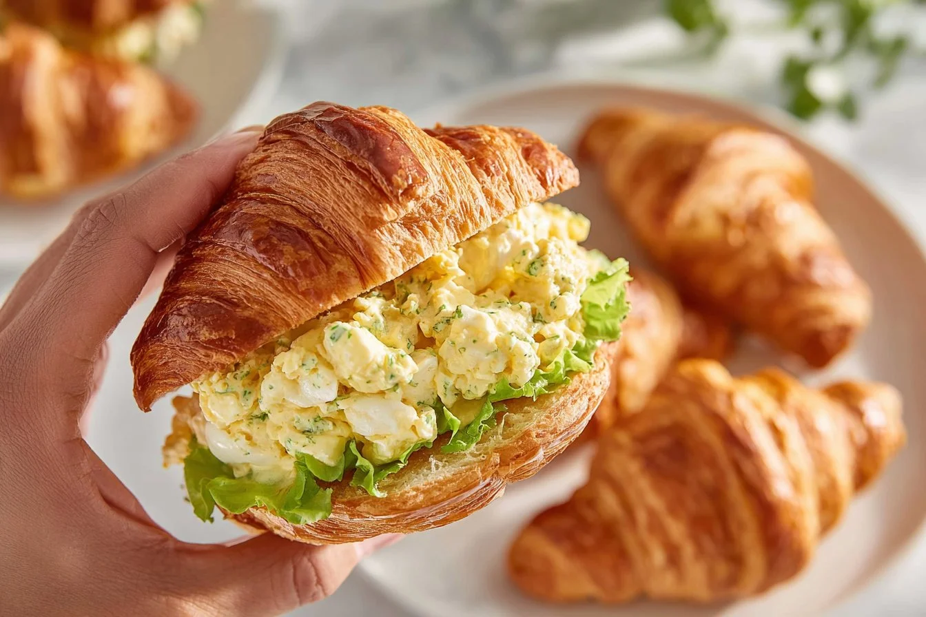 Delicious homemade egg salad sandwich on a plate with fresh ingredients