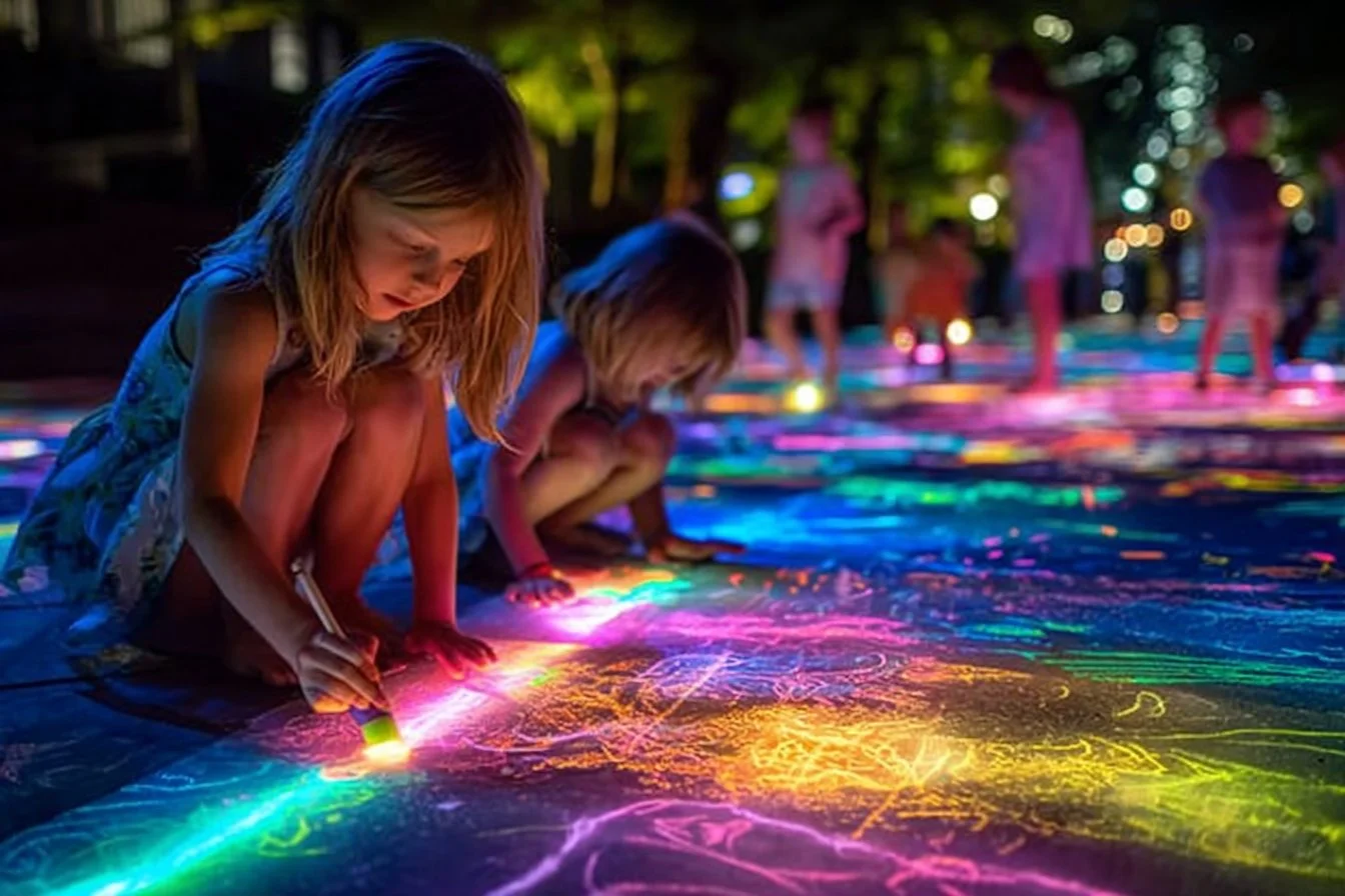 Vibrant glow-in-the-dark chalk used for creative art projects at night