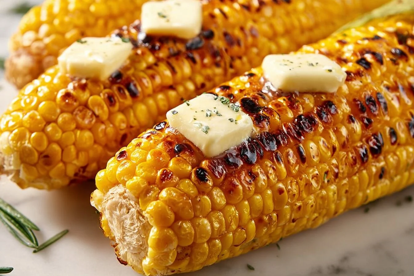Delicious grilled corn on the cob with smoky charred flavors