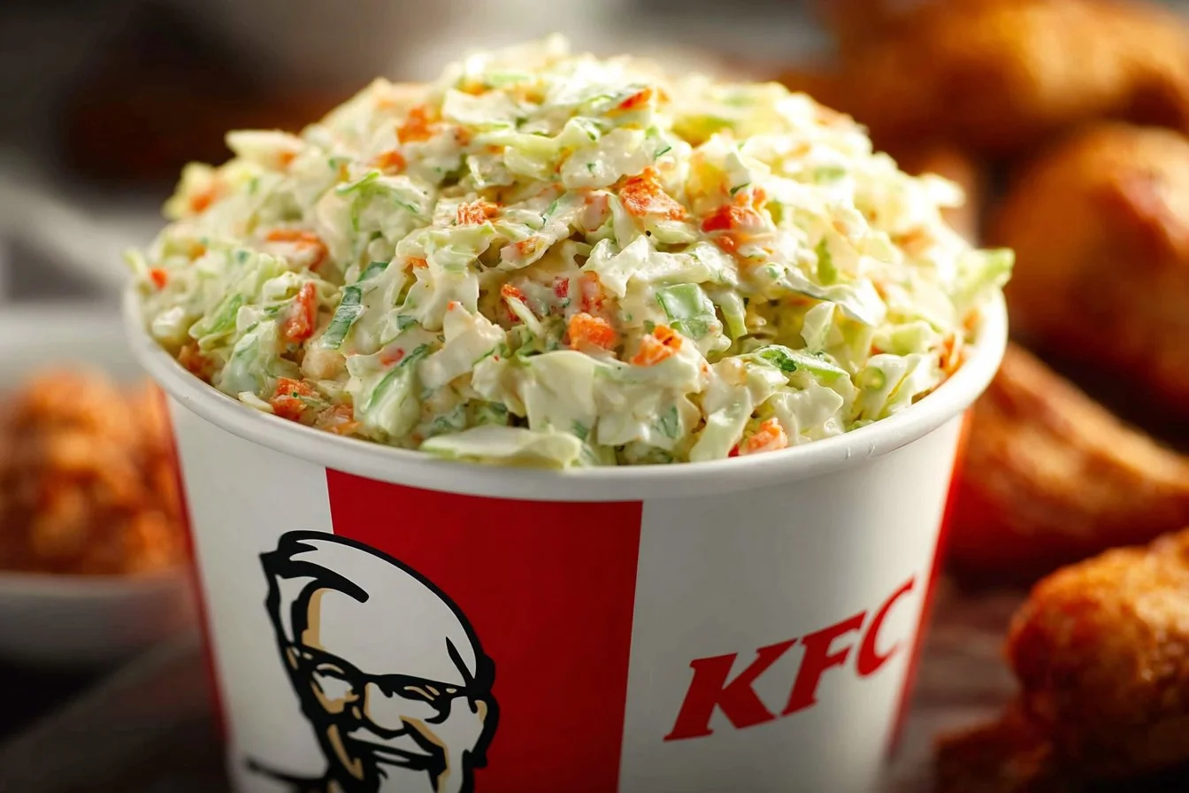 Bowl of homemade KFC copycat coleslaw with fresh ingredients