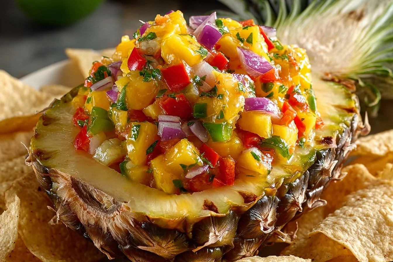 Delicious Pineapple Mango Salsa served in a bowl with fresh ingredients