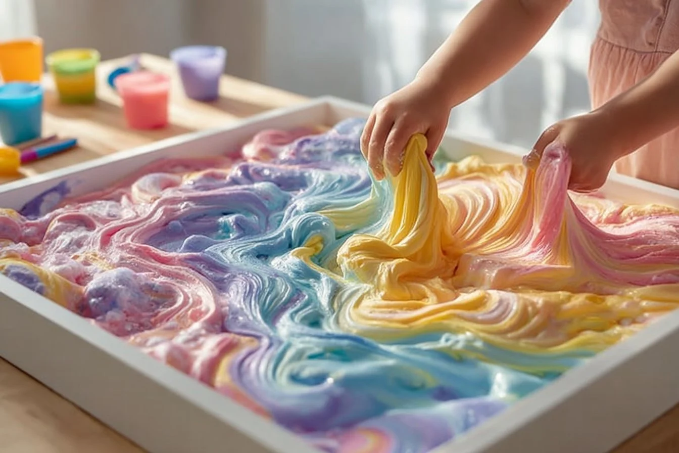Vibrant Rainbow Soap Foam in various colors, ideal for sensory play and creative fun.