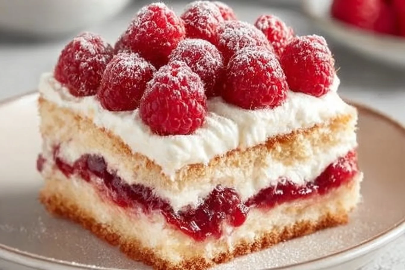 Delicious raspberry tiramisu dessert with fresh berries and creamy layers