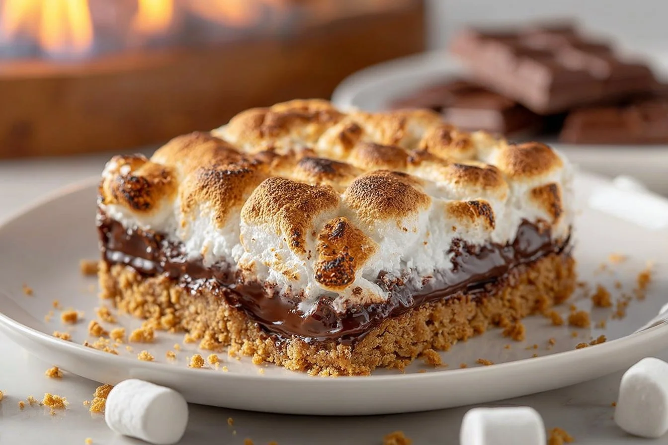 Delicious S'mores Bars with chocolate, graham crackers, and marshmallows
