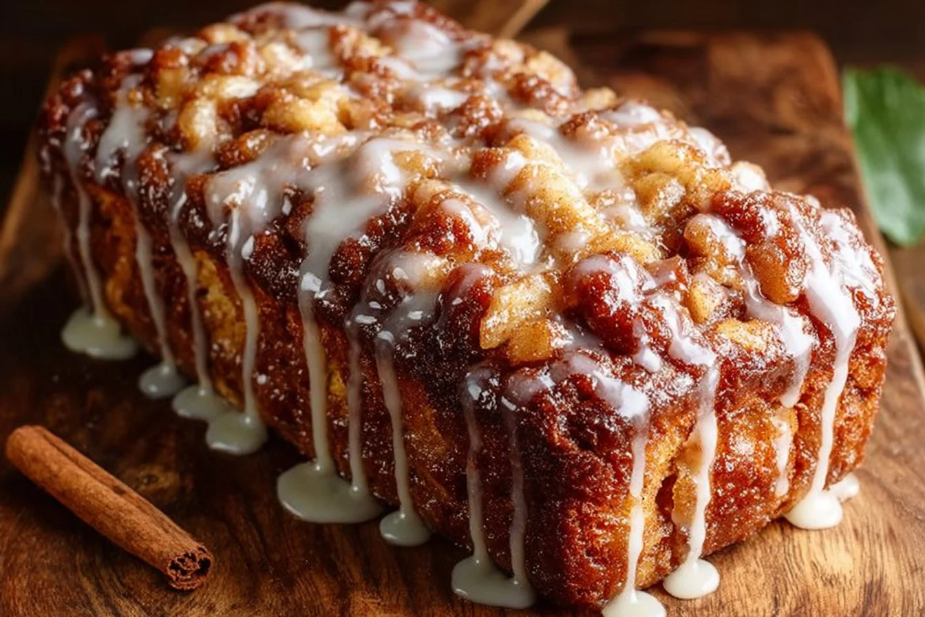 Amish-style Apple Fritter Bread with apples and glaze