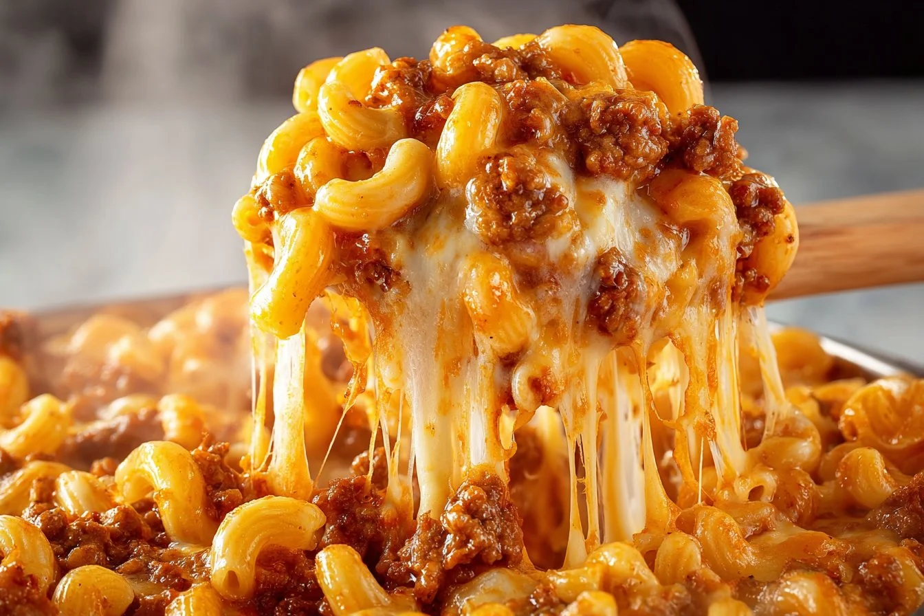 Delicious Bacon Cheeseburger Pasta served in a bowl