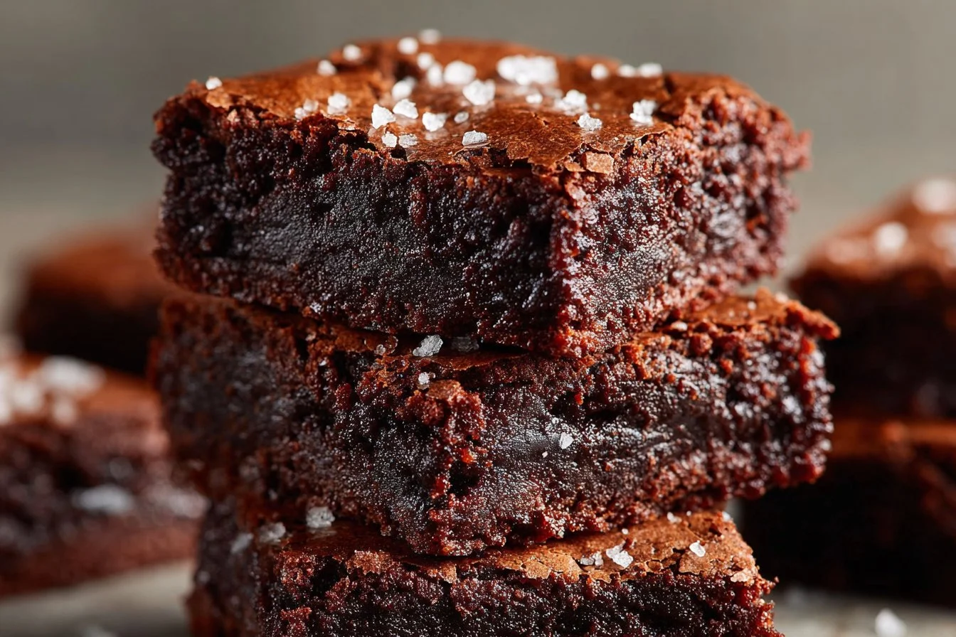 Delicious homemade espresso brownies topped with chocolate and coffee.